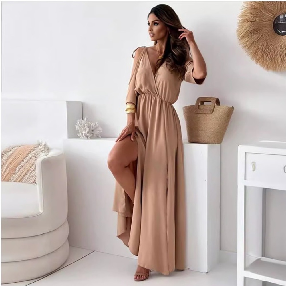 Chic Tan High Low Dress